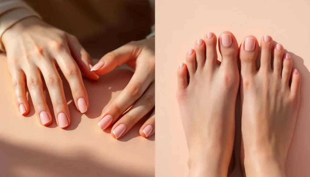 questa tonalità di rosa cipria, né gel né smalto, trasforma perfettamente mani e piedi con un look naturale e raffinato.